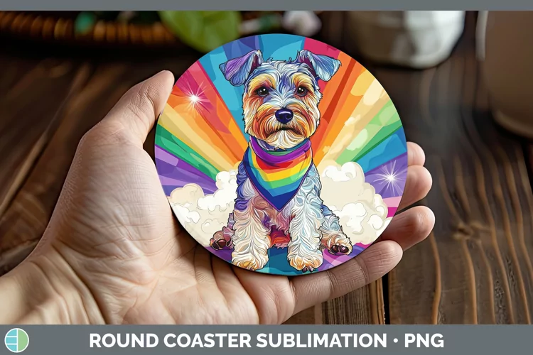 Rainbow Dogs Fox Terrier Dog Round Coaster Sublimation Coast