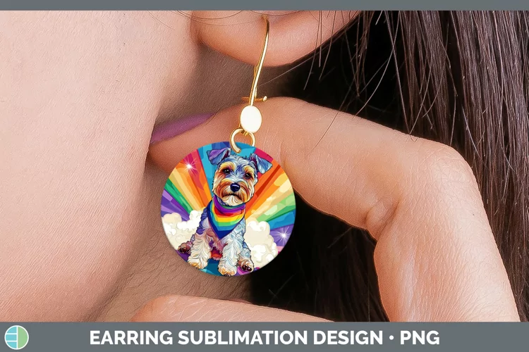 Rainbow Dogs Fox Terrier Dog Round Earrings Sublimation Earr