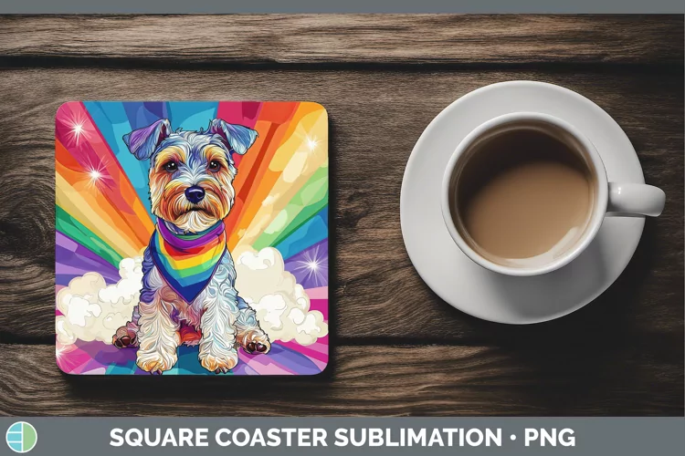 Rainbow Dogs Fox Terrier Dog Square Coaster Sublimation Coas