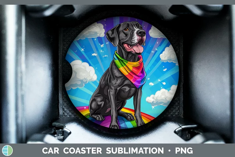 Rainbow Dogs Great Dane Car Coaster Sublimation Coaster Desi