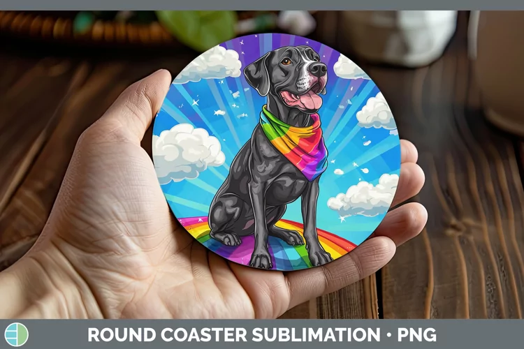Rainbow Dogs Great Dane Round Coaster Sublimation Coaster De