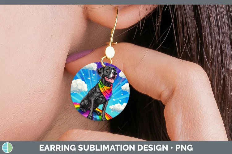 Rainbow Dogs Great Dane Round Earrings Sublimation Earrings