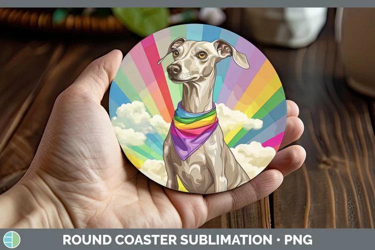 Rainbow Dogs Greyhound Round Coaster Sublimation Coaster Des