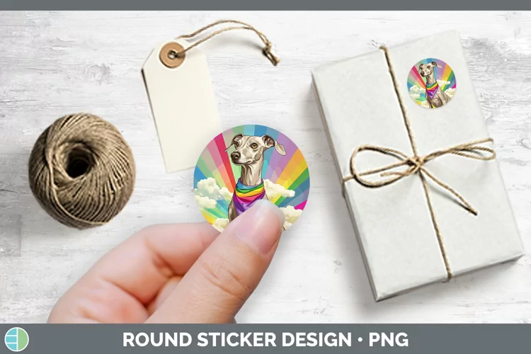 Rainbow Dogs Greyhound Stickers | Round Labels Designs