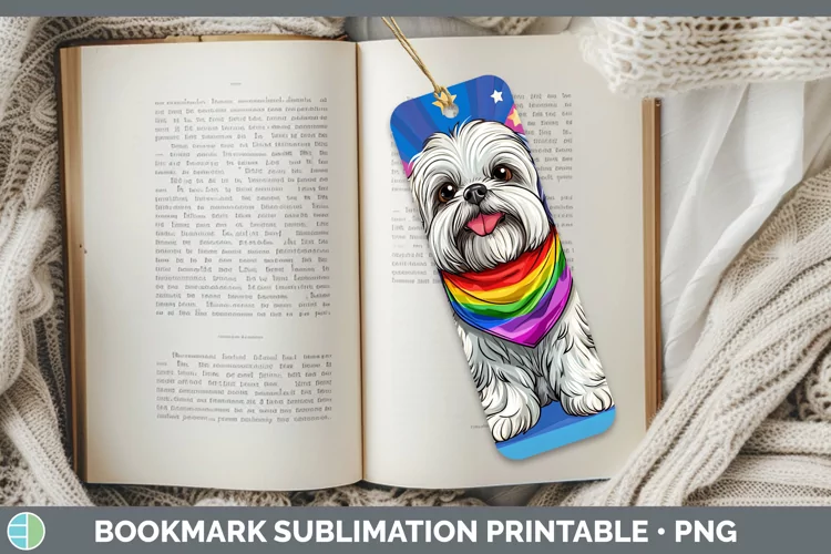 Rainbow Dogs Lhasa Apso Bookmark Sublimation Printable Desig