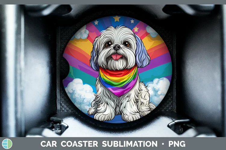Rainbow Dogs Lhasa Apso Car Coaster Sublimation Coaster Desi