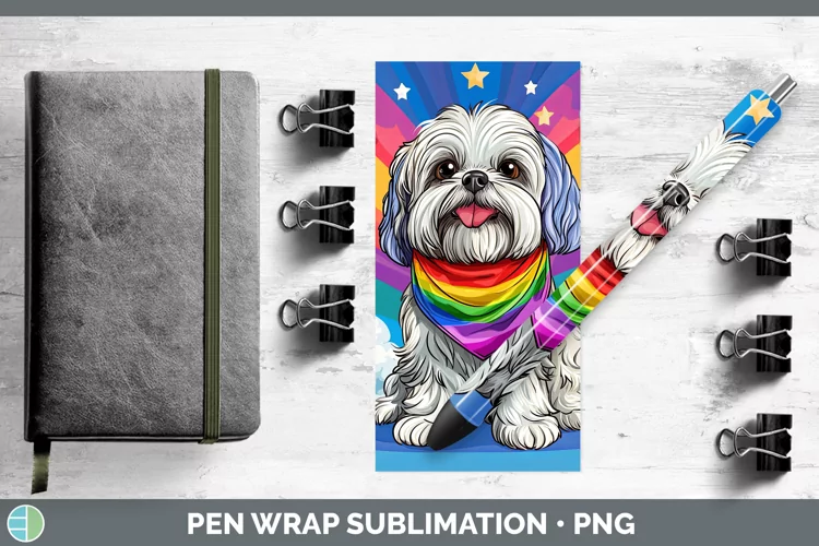 Rainbow Dogs Lhasa Apso Pen Wrap Sublimation Epoxy Pen Desig