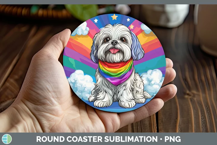 Rainbow Dogs Lhasa Apso Round Coaster Sublimation Coaster De