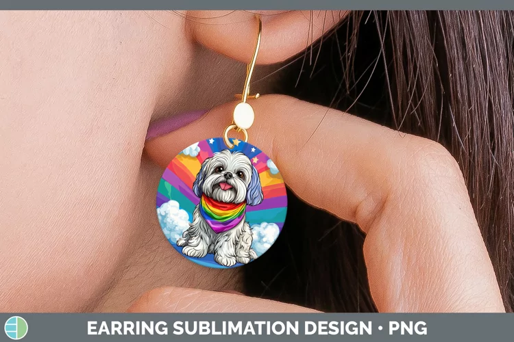 Rainbow Dogs Lhasa Apso Round Earrings Sublimation Earrings