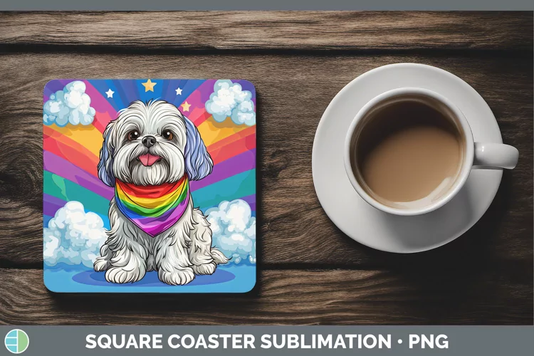 Rainbow Dogs Lhasa Apso Square Coaster Sublimation Coaster D