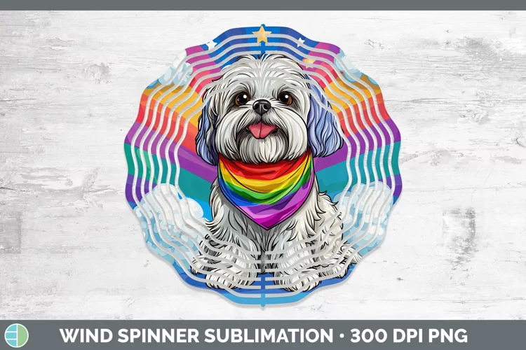 Rainbow Dogs Lhasa Apso Wind Spinner Sublimation Spinner Des