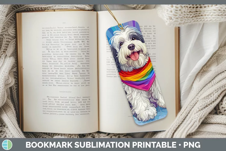 Rainbow Dogs Old English Sheepdog Bookmark Sublimation Print