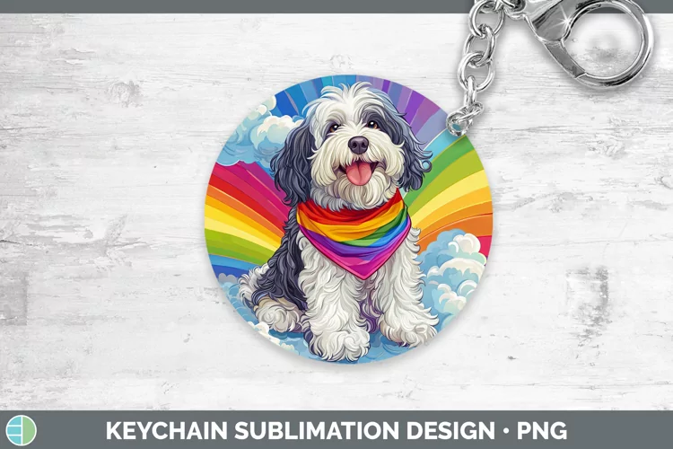 Rainbow Dogs Old English Sheepdog Keychain Sublimation Keyri