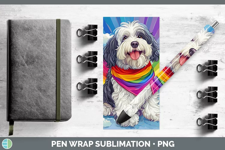 Rainbow Dogs Old English Sheepdog Pen Wrap Sublimation Epoxy