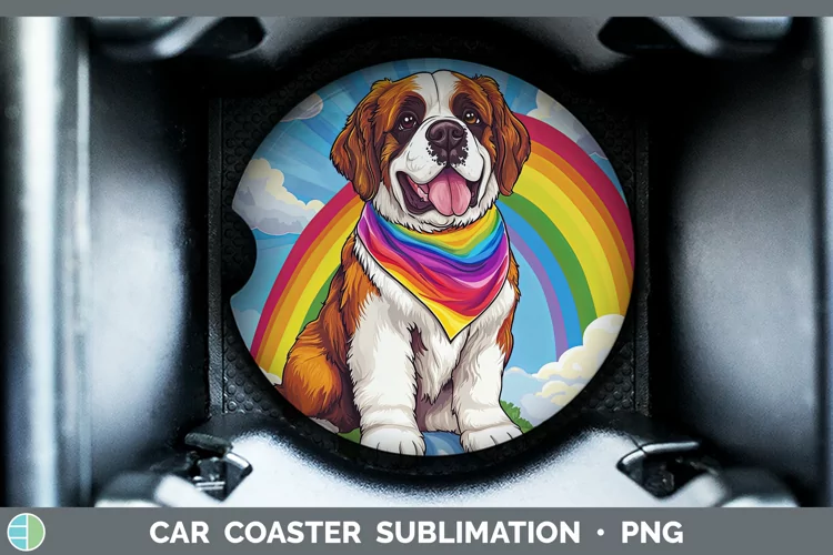 Rainbow Dogs Saint Bernard Car Coaster Sublimation Coaster D