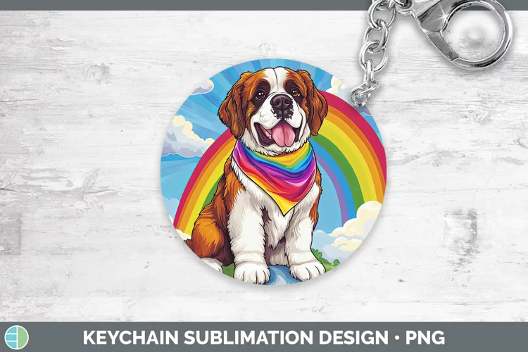 Rainbow Dogs Saint Bernard Keychain Sublimation Keyring Desi