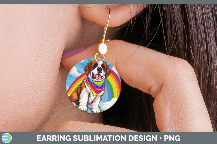Rainbow Dogs Saint Bernard Round Earrings Sublimation Earrin