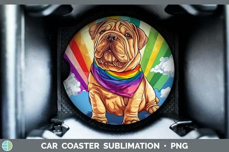 Rainbow Dogs Shar Pei Car Coaster Sublimation Coaster Design