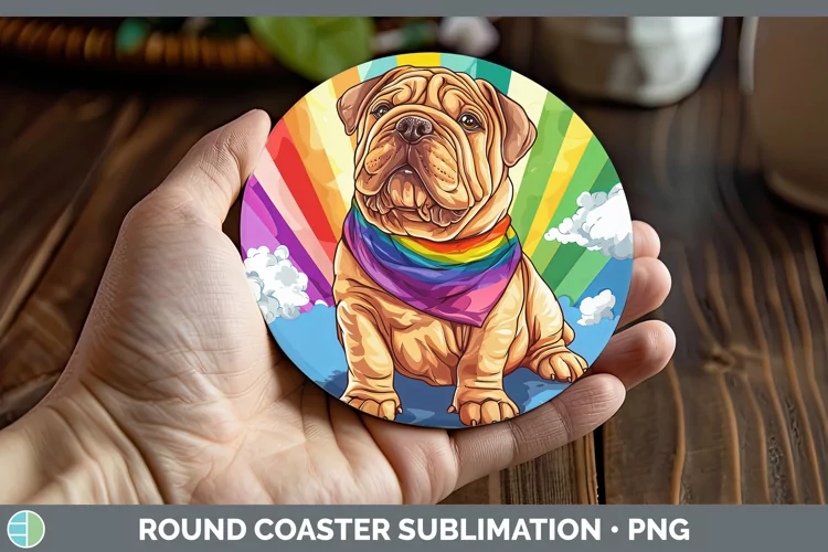 Rainbow Dogs Shar Pei Round Coaster Sublimation Coaster Desi