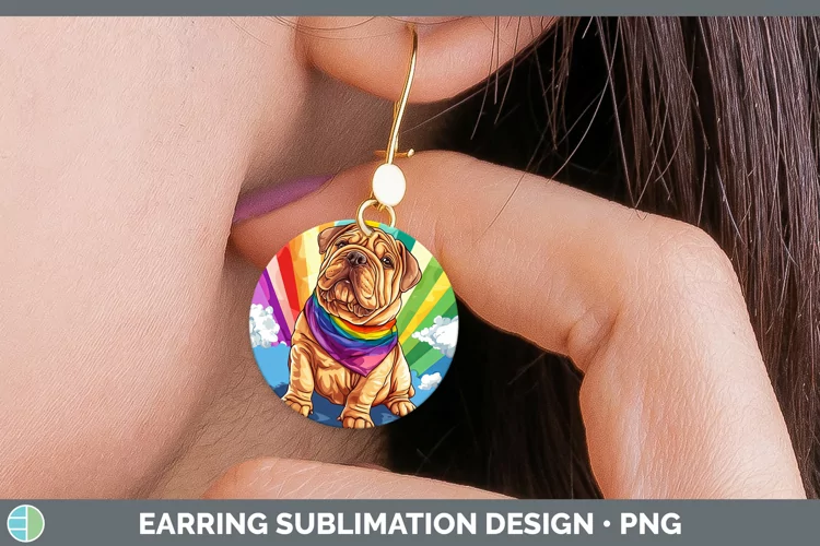 Rainbow Dogs Shar Pei Round Earrings Sublimation Earrings De