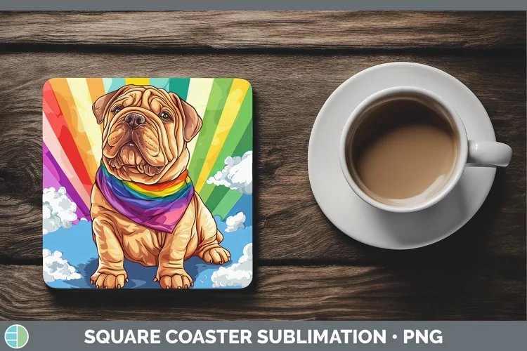 Rainbow Dogs Shar Pei Square Coaster Sublimation Coaster Des
