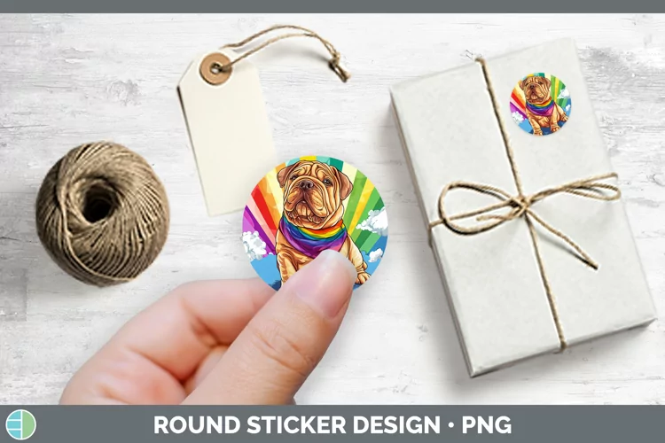 Rainbow Dogs Shar Pei Stickers | Round Labels Designs