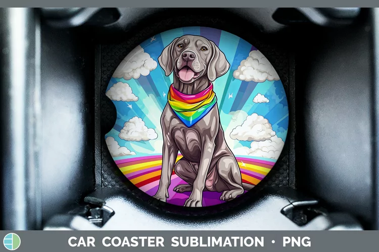 Rainbow Dogs Weimaraner Car Coaster Sublimation Coaster Desi