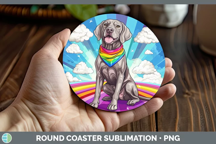 Rainbow Dogs Weimaraner Round Coaster Sublimation Coaster De