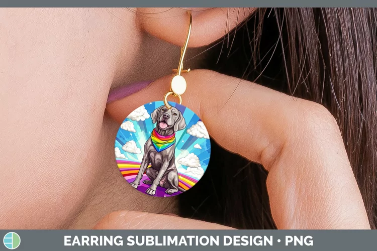 Rainbow Dogs Weimaraner Round Earrings Sublimation Earrings