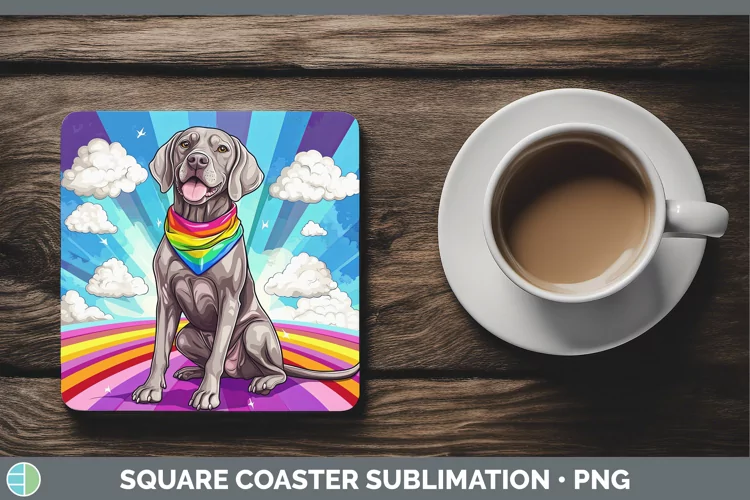 Rainbow Dogs Weimaraner Square Coaster Sublimation Coaster D