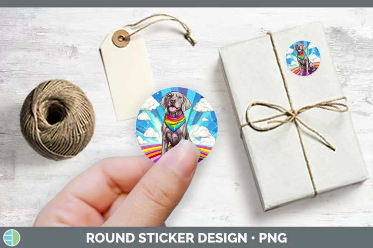 Rainbow Dogs Weimaraner Stickers | Round Labels Designs