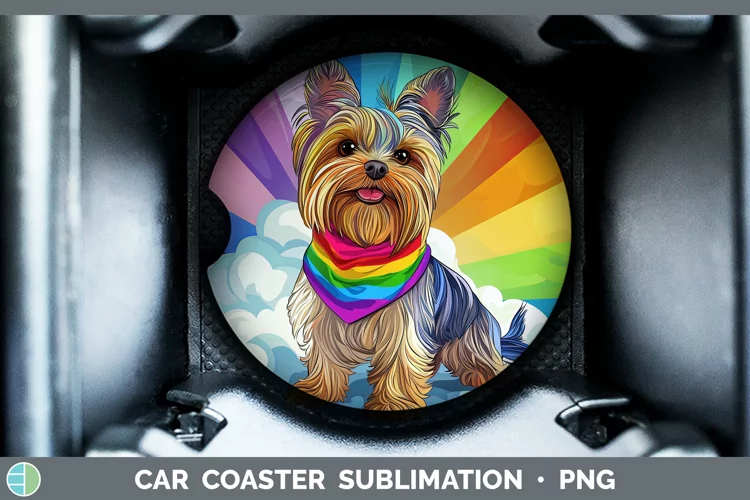 Rainbow Dogs Yorkshire Terrier Car Coaster Sublimation Coast