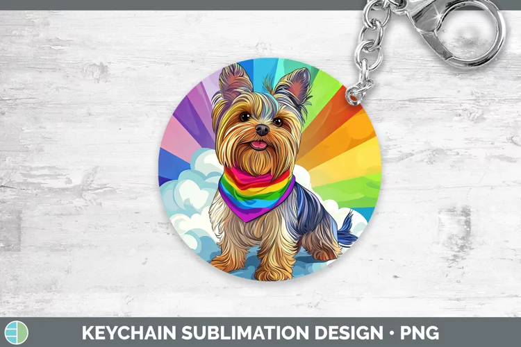 Rainbow Dogs Yorkshire Terrier Keychain Sublimation Keyring