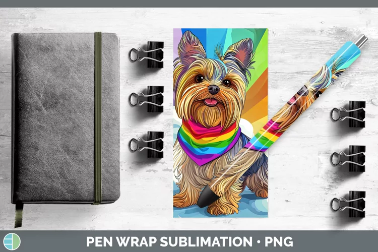 Rainbow Dogs Yorkshire Terrier Pen Wrap Sublimation Epoxy Pe