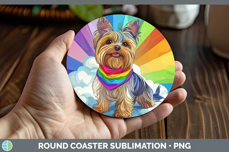 Rainbow Dogs Yorkshire Terrier Round Coaster Sublimation Coa