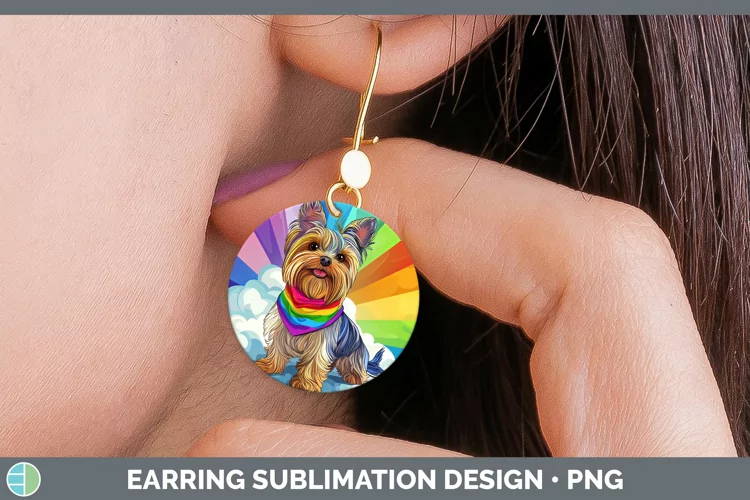Rainbow Dogs Yorkshire Terrier Round Earrings Sublimation Ea