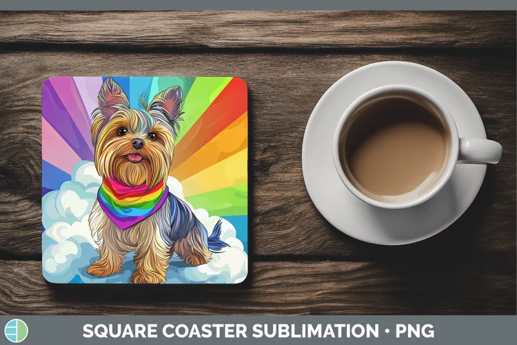 Rainbow Dogs Yorkshire Terrier Square Coaster Sublimation Co