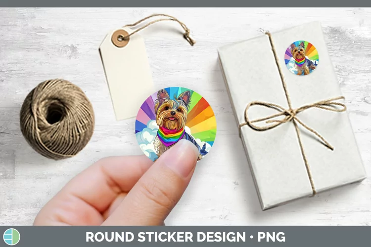 Rainbow Dogs Yorkshire Terrier Stickers | Round Labels Desig