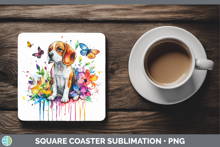 Rainbow Drips Beagle Square Coaster Sublimation Coaster Desi