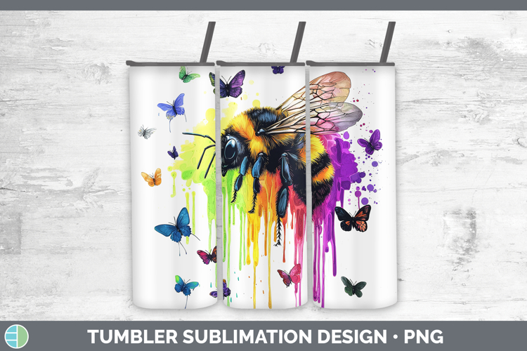 Rainbow Drips BS01 Bee Tumbler Sublimation 20 oz Skinny Tumb