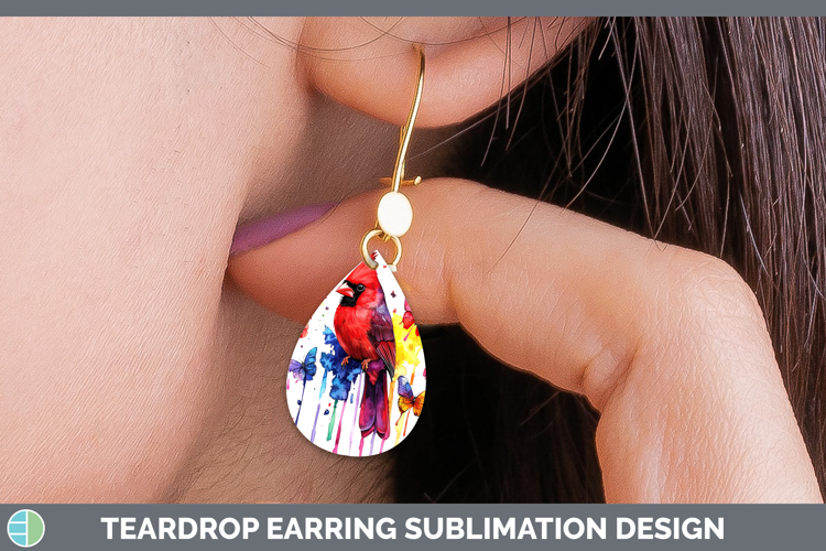 Rainbow Drips BS01 Cardinal Teardrop Earrings Sublimation Ea
