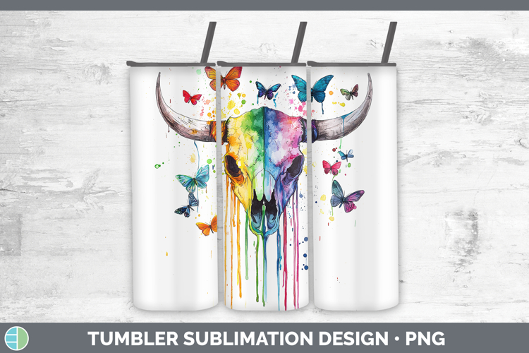 Rainbow Drips BS01 Cow Skull Tumbler Sublimation 20 oz Skinn