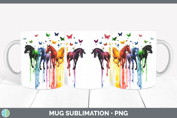 Rainbow Drips BS01 Horse Mug Wrap Sublimation Coffee Cup Des