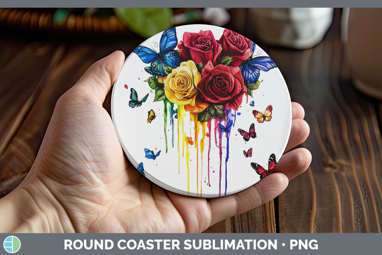 Rainbow Drips BS01 Rose Round Coaster Sublimation Coaster De