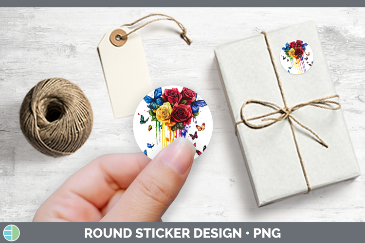 Rainbow Drips BS01 Rose Stickers | Round Labels Designs