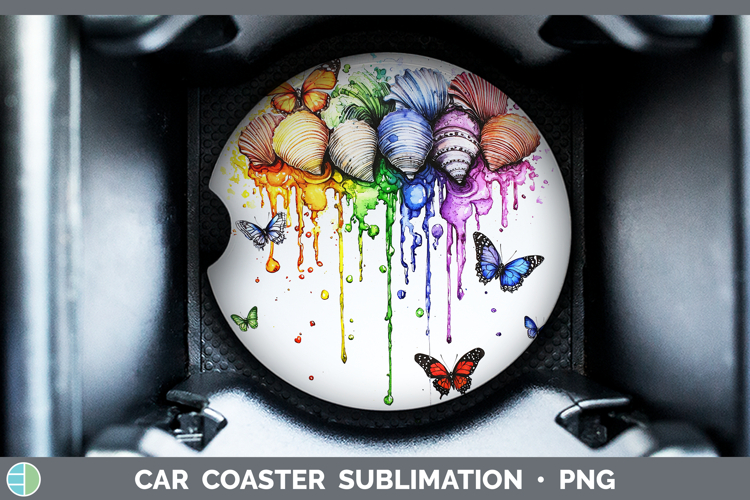 Rainbow Drips BS01 Seashell Car Coaster Sublimation Designs