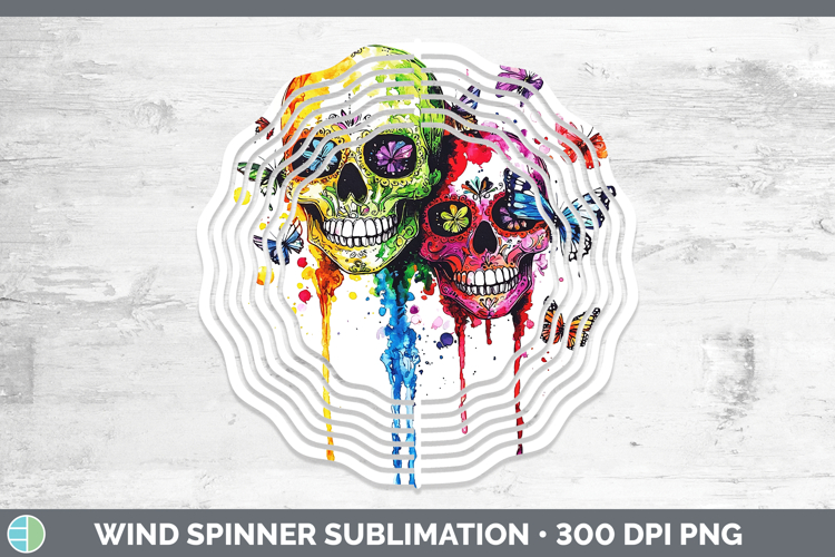 Rainbow Drips BS01 Sugar Skull Wind Spinner Sublimation Spin