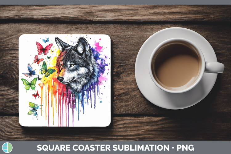 Rainbow Drips BS01 Wolf Square Coaster Sublimation Coaster D