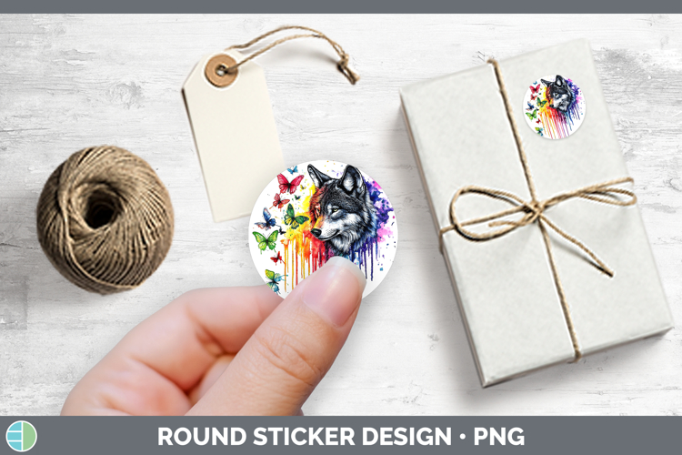 Rainbow Drips BS01 Wolf Stickers | Round Labels Designs