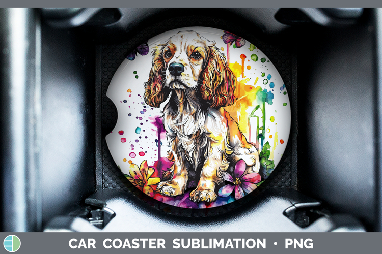 Rainbow Drips Cocker Spaniel Car Coaster Sublimation Design
